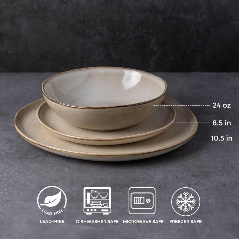 AmorArc Ceramic Dinnerware SetsHandmade Reactive Glaze Stonewre Plates and Bowls SetsHighly Chip and Crack Resistant  Dishwasher  Microwave Safe Dishes SetService for 4 12pc - Image 2