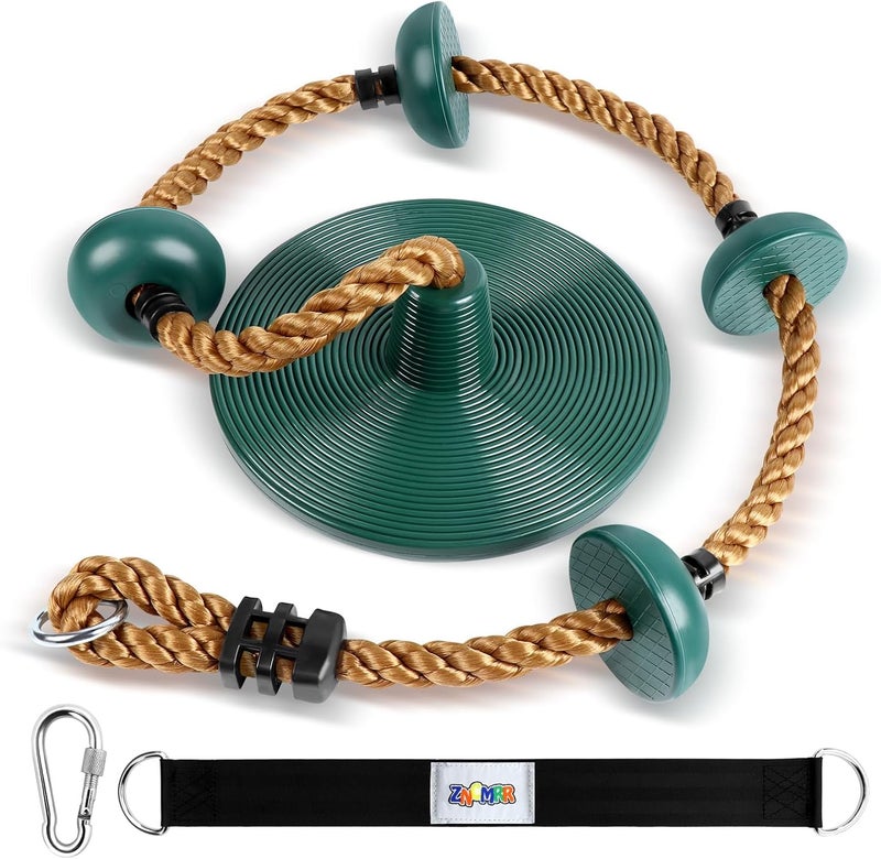 ZNCMRR Climbing Rope with Platforms and Disc Swing Seat Set Playground Accessories Including Bonus Hanging Strap & Carabiner - Image 1