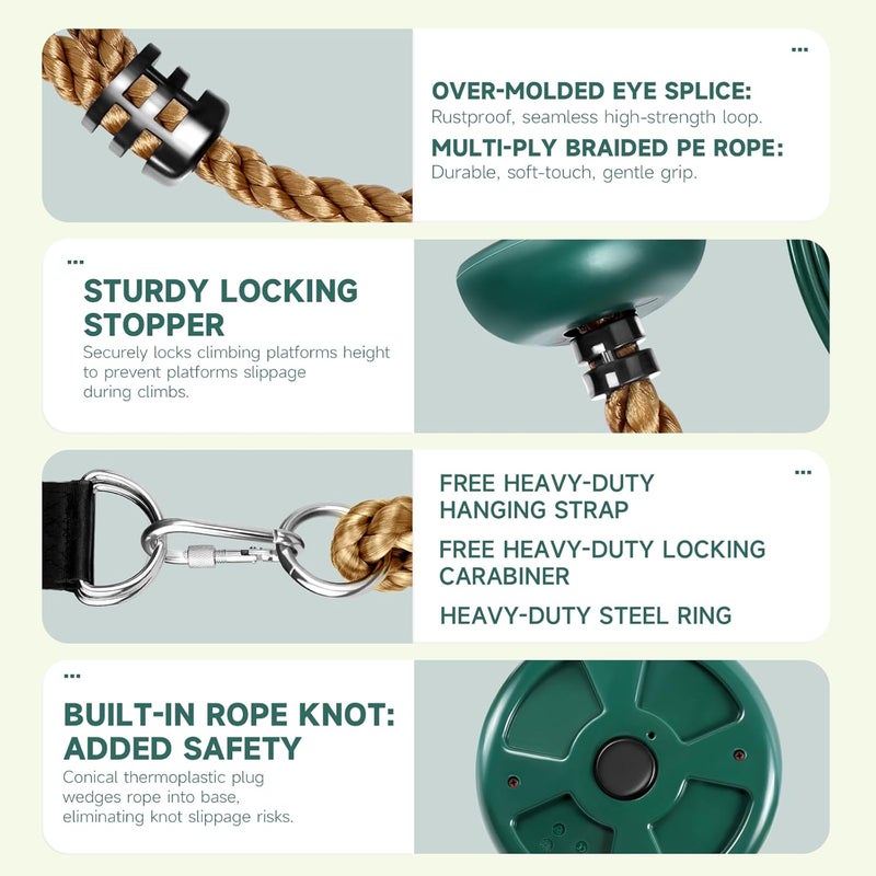 ZNCMRR Climbing Rope with Platforms and Disc Swing Seat Set Playground Accessories Including Bonus Hanging Strap & Carabiner - Image 3