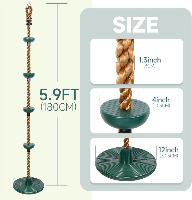 ZNCMRR Climbing Rope with Platforms and Disc Swing Seat Set Playground Accessories Including Bonus Hanging Strap & Carabiner - Image 2