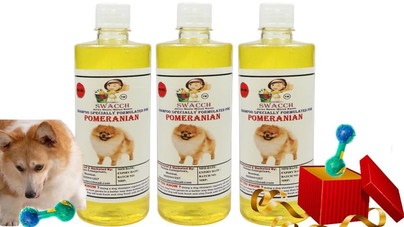 swacch Pomeranian Dog Shampoo + Dumbbell Toy I Durable Rubber Dog Toy for Chewing I Playing,Teeth Cleaning & Training Toy I Combo Pack I 500ml Pack of 3 Lemon - Image 1