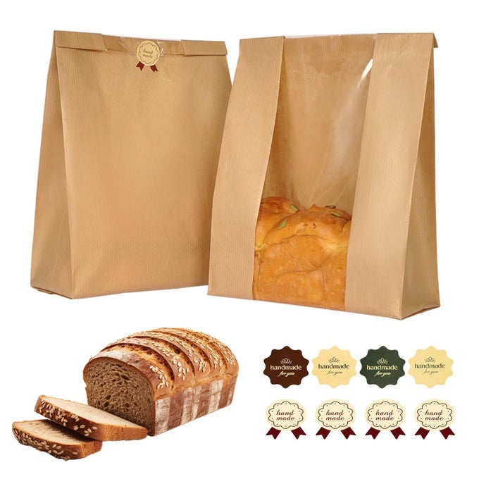 60 PCS BREAD BAGS FOR HOMEMADE BREAD PAPER SOURDOUGH BREAD BAKERY STORAGE BAGS WITH WINDOW LARGE BAKERY BREAD LOAF BAGS FOR BAKED GOODS PACKAGING LABEL SEAL STICKER INCLUDED