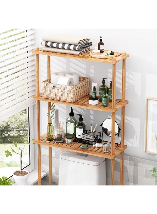AmazerBath Over The Toilet Storage Shelf Bamboo, 3-Tier Over Toilet Organizer Rack, Freestanding Above Toilet Shelf for Bathroom, Laundry, Space Saver, Natural Color - Image 2