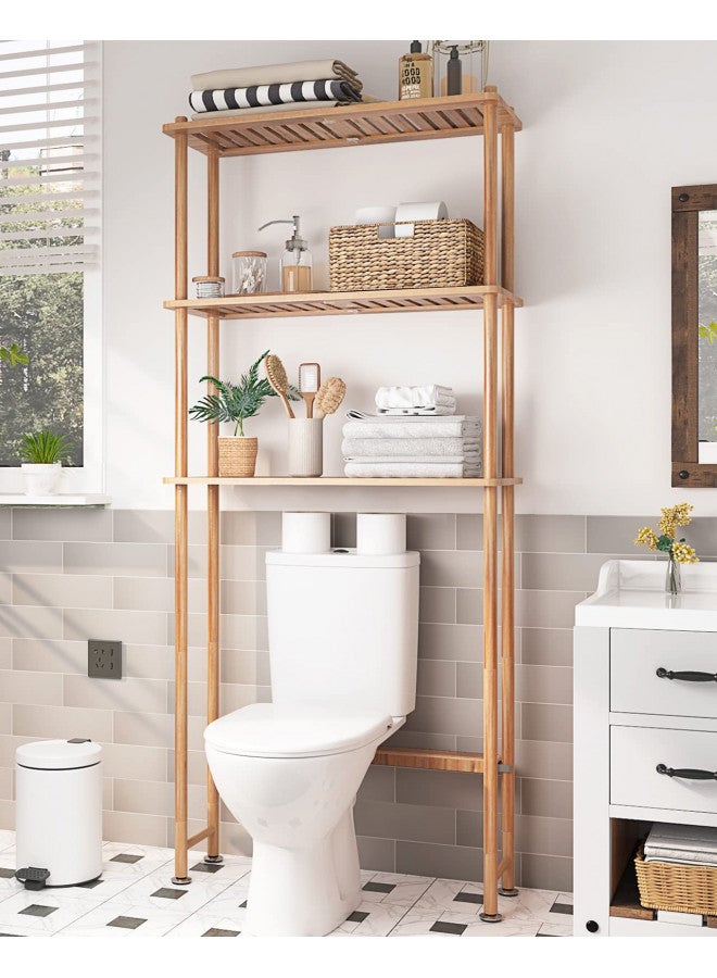 AmazerBath Over The Toilet Storage Shelf Bamboo, 3-Tier Over Toilet Organizer Rack, Freestanding Above Toilet Shelf for Bathroom, Laundry, Space Saver, Natural Color - Image 1