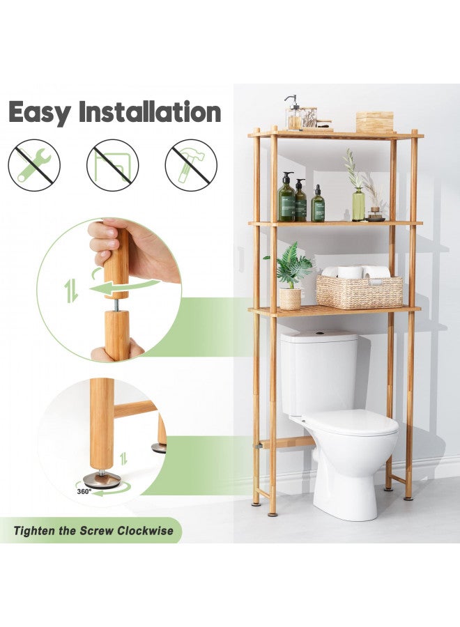 AmazerBath Over The Toilet Storage Shelf Bamboo, 3-Tier Over Toilet Organizer Rack, Freestanding Above Toilet Shelf for Bathroom, Laundry, Space Saver, Natural Color - Image 3