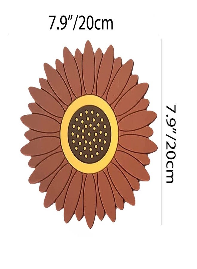 FS COOL Sunflower Table and Counter Mats, Multi-Purpose Soft Rubber Pads for Hot Pots and Dishes, Non-Slip Silicone Coasters for Cups, Drinks, Pots and Pans(Big, Pack of 4, Brown) - Image 2