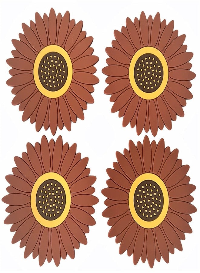 FS COOL Sunflower Table and Counter Mats, Multi-Purpose Soft Rubber Pads for Hot Pots and Dishes, Non-Slip Silicone Coasters for Cups, Drinks, Pots and Pans(Big, Pack of 4, Brown) - Image 1