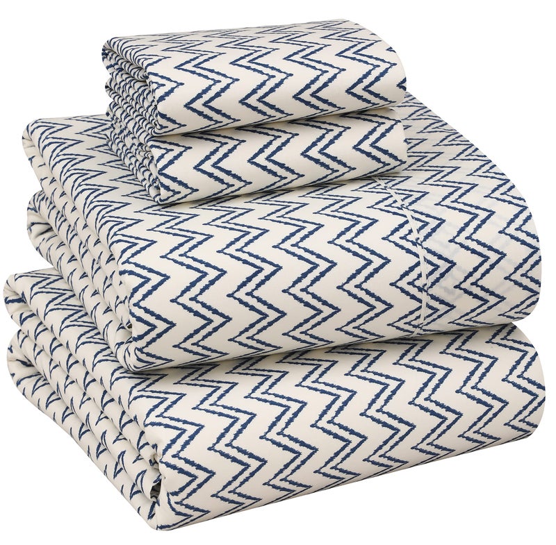 RUVANTI 100 Cotton Sheets Full Size Percale Bedding Cooling Breathable Floral Design Durable with a Crisp Soft Comfortable Feel 16 Deep Pocket 4Piece Set Chevron