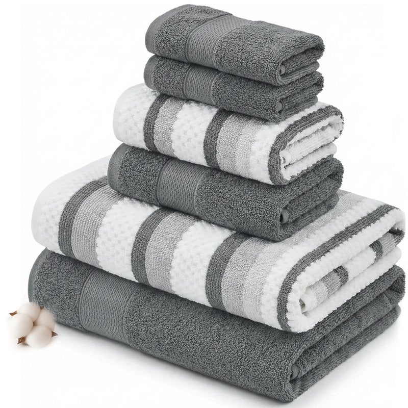 Modern Threads Pax 6-Piece Reversible Yarn Dyed Jacquard Towel Set - Bath Towels, Hand Towels, & Washcloths - Super Absorbent & Quick Dry - 100% Combed Cotton, Coal - Image 1