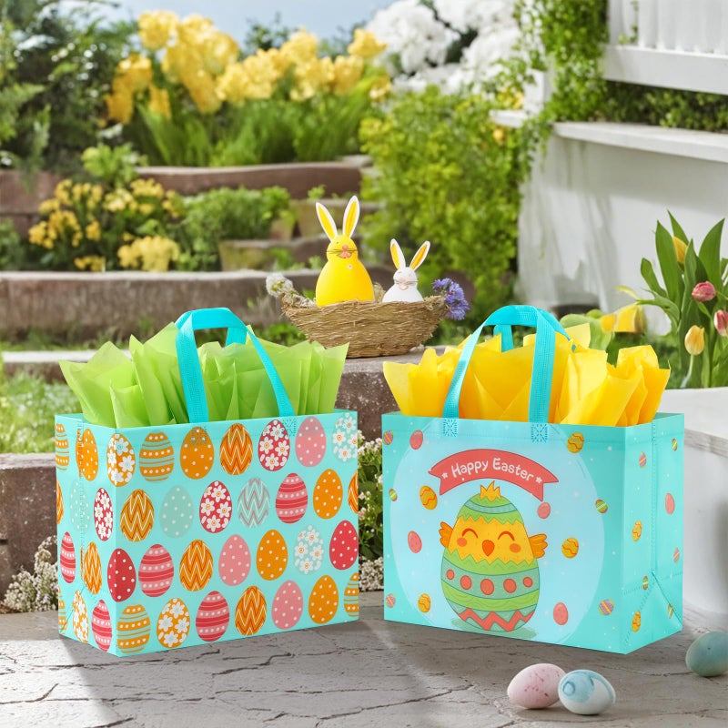 STYPOP 2 Pack 13" Large Easter Gift Bags with Tissue Paper, Reusable Non-Woven Easter Bags with Handles for Kids Egg Hunts/Party Favor Supplies, 12.8"*10.2"*6.3" - Image 5