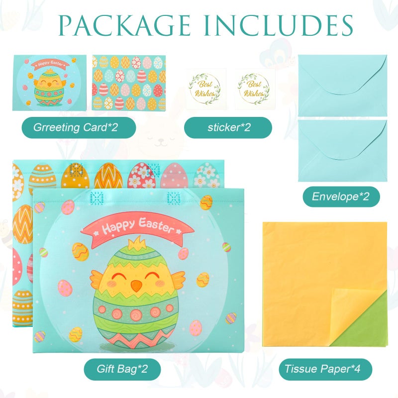 STYPOP 2 Pack 13" Large Easter Gift Bags with Tissue Paper, Reusable Non-Woven Easter Bags with Handles for Kids Egg Hunts/Party Favor Supplies, 12.8"*10.2"*6.3" - Image 3