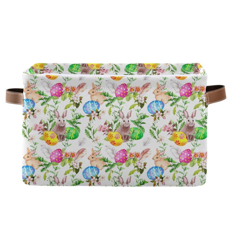 senya Easter Basket Storage Box with Handles Easter Bunny Eggs in Grass Flowers Fabric Collapsible Storage Bins Organizer Bag Large Foldable for Storage Storage 15 x 11 x 95 inch