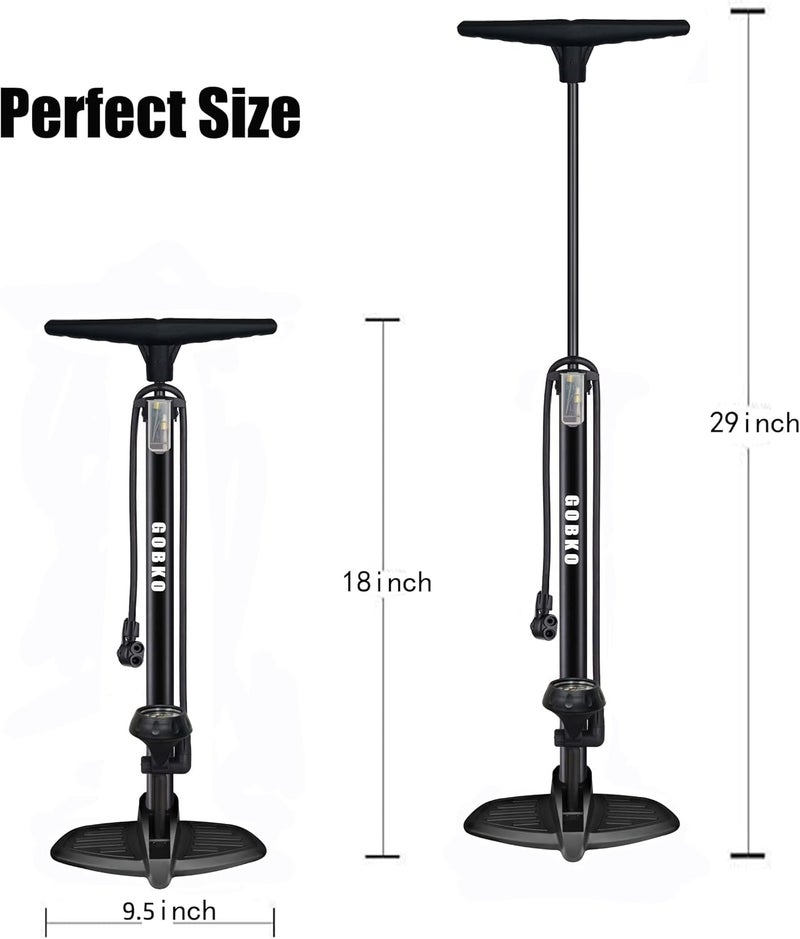 GOBKO Bike Floor Pump with Gauge - High Pressure 170 PSI Portable Air Pump for Presta and Schrader Valves - Image 3