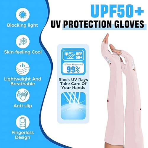 Massmot Hand Gloves for Sun Protection Arm Sleeves for Men Women, UV Sun Protection Arm Sleeves, Summer Cooling, Suitable for Cycling, Hiking, Fitness and Other Activities (Pink) - Image 2