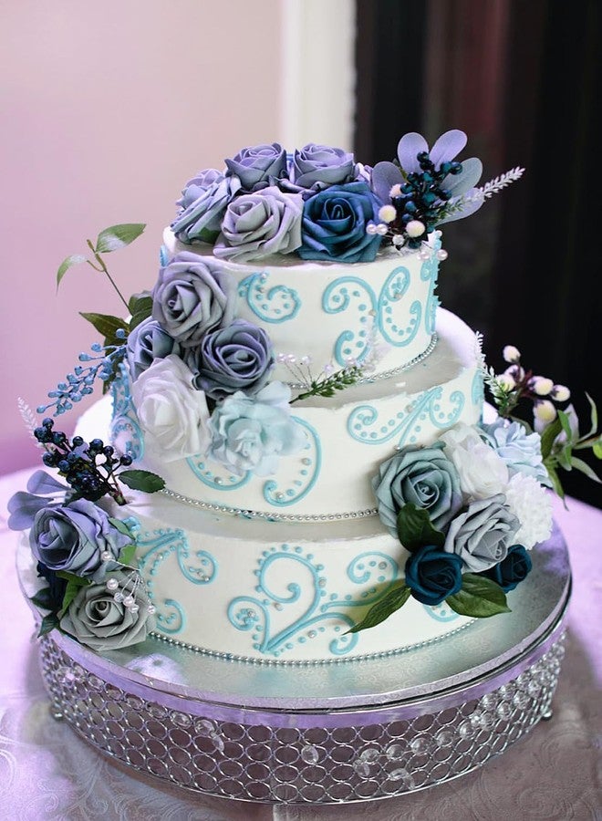FACINOC Roses Artificial Flowers Blue Fake Flower Bulk for DIY Wedding Bouquet Bridal Baby Shower Centerpiece Table Decorations Silk Faux Floral Arrangements for Party Home Decor Cake Decorating - Image 4