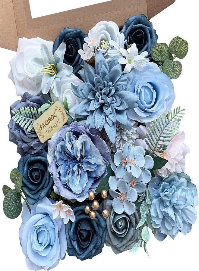 FACINOC Roses Artificial Flowers Blue Fake Flower Bulk for DIY Wedding Bouquet Bridal Baby Shower Centerpiece Table Decorations Silk Faux Floral Arrangements for Party Home Decor Cake Decorating - Image 1