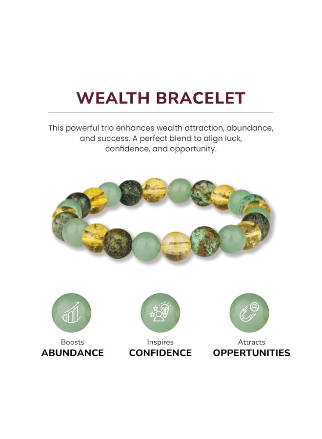 سوار مطاطي من أحجار طبيعية – سوار لجذب الازدهار من سيترين وأفنتورين أخضر وفيروز أفريقي – للنساء والرجال بمقاس قابل للتعديل - Image 3