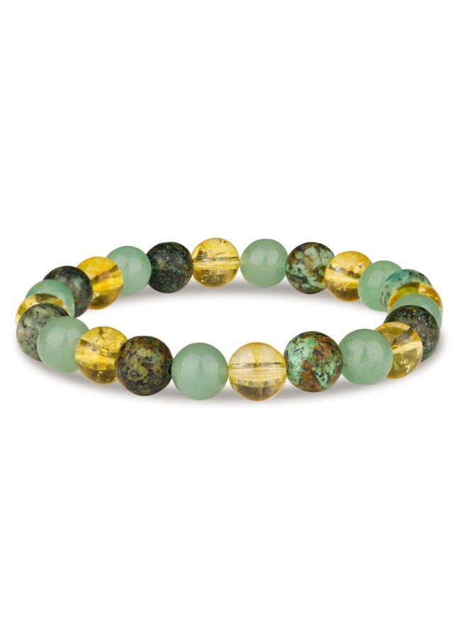 سوار مطاطي من أحجار طبيعية – سوار لجذب الازدهار من سيترين وأفنتورين أخضر وفيروز أفريقي – للنساء والرجال بمقاس قابل للتعديل - Image 1