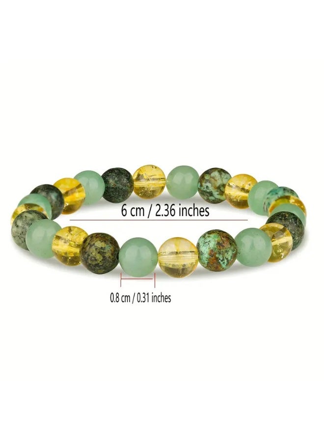 سوار مطاطي من أحجار طبيعية – سوار لجذب الازدهار من سيترين وأفنتورين أخضر وفيروز أفريقي – للنساء والرجال بمقاس قابل للتعديل - Image 4