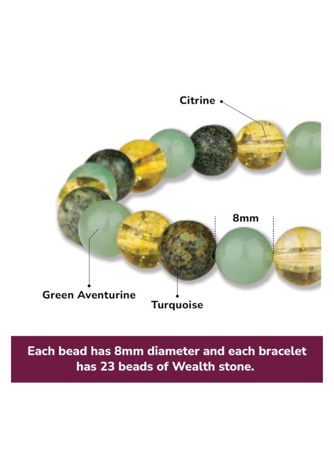 سوار مطاطي من أحجار طبيعية – سوار لجذب الازدهار من سيترين وأفنتورين أخضر وفيروز أفريقي – للنساء والرجال بمقاس قابل للتعديل - Image 2