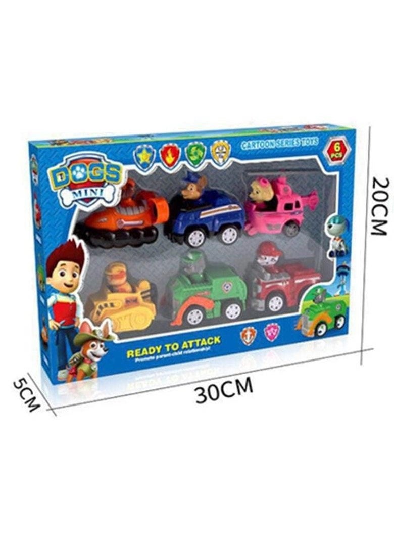 null - Paw Patrol 6-in-1 Pull Back Figures. All the characters are in one box, and they also come with their own cars. The cars run, but when you pull them back, they will go forward. Holiday toy, birthday gift, for children, boys, and girls. - Image 1