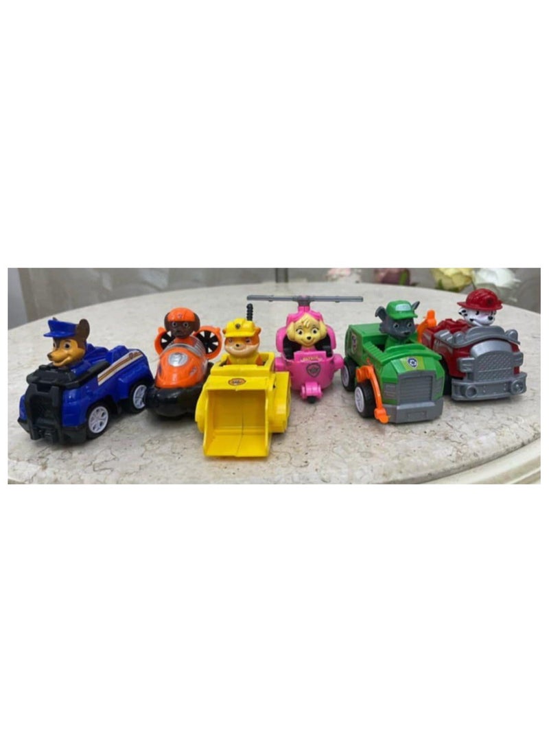 null - Paw Patrol 6-in-1 Pull Back Figures. All the characters are in one box, and they also come with their own cars. The cars run, but when you pull them back, they will go forward. Holiday toy, birthday gift, for children, boys, and girls. - Image 1