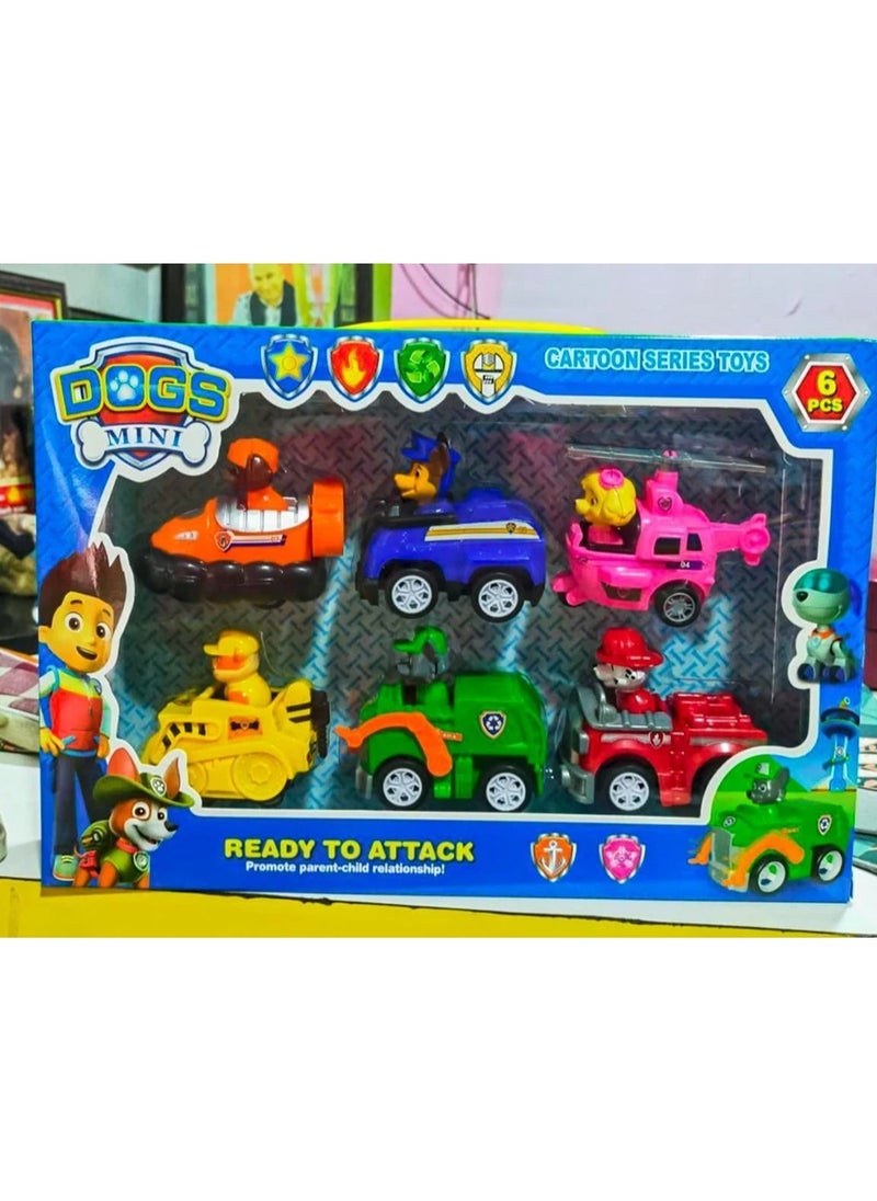 null - Paw Patrol 6-in-1 Pull Back Figures. All the characters are in one box, and they also come with their own cars. The cars run, but when you pull them back, they will go forward. Holiday toy, birthday gift, for children, boys, and girls. - Image 1