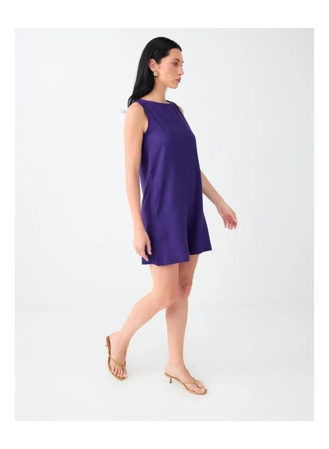 Jimmy Key Purple Pocket Detailed Linen-Blend Mini Dress.