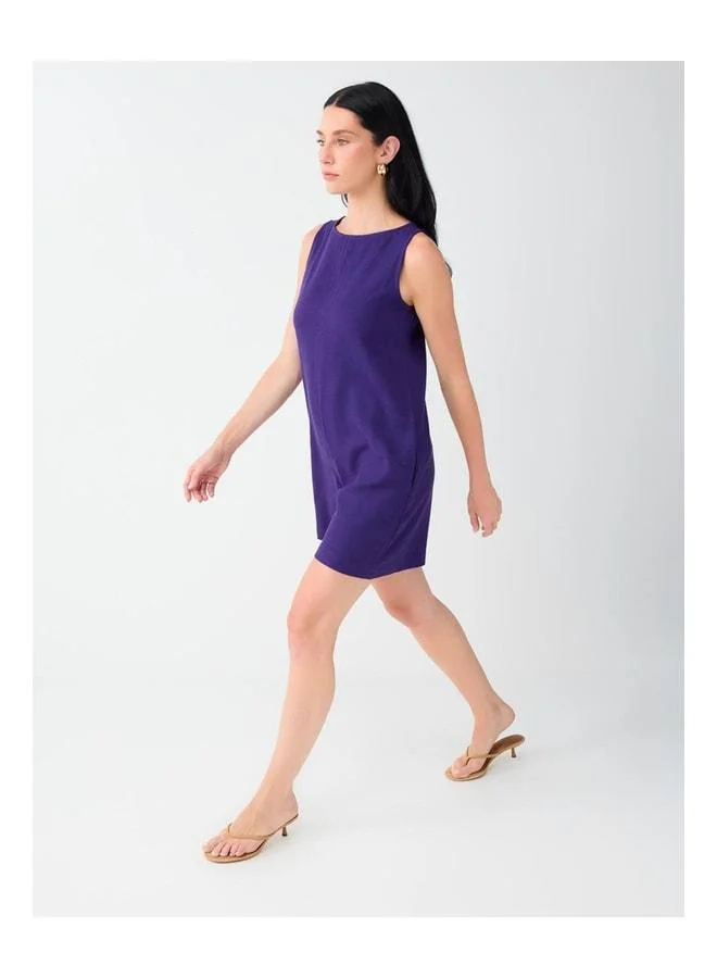 Jimmy Key  Purple Pocket Detailed Linen-Blend Mini Dress. for Women | Best Price UAE