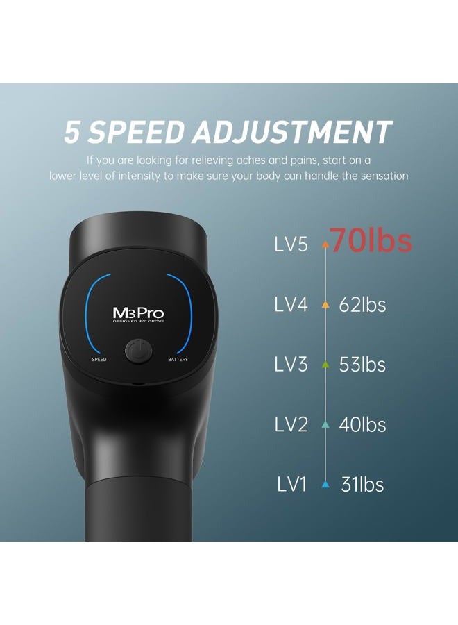 opove مسدس تدليك OPOVE M3 Pro 2 مع شاشة LED 2500 دورة في الدقيقة مع 5 مستويات بطارية 2600 مللي أمبير 12 مم سعة لتخفيف آلام العضلات باللون الأسود - Image 3