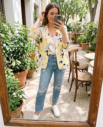 Beninos Womens Blazers 3/4 Sleeve Lightweight Office Work Blazer Jacket (1905 Yellow, XL) - Image 3