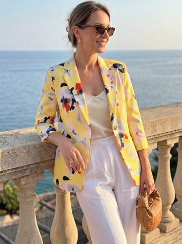 Beninos Womens Blazers 3/4 Sleeve Lightweight Office Work Blazer Jacket (1905 Yellow, XL) - Image 4