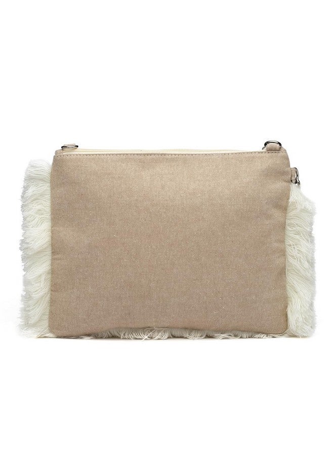 Anekaant Womens Kooky Beige & White Boho Quirky Embroidered Cotton Sling Bag - Image 4