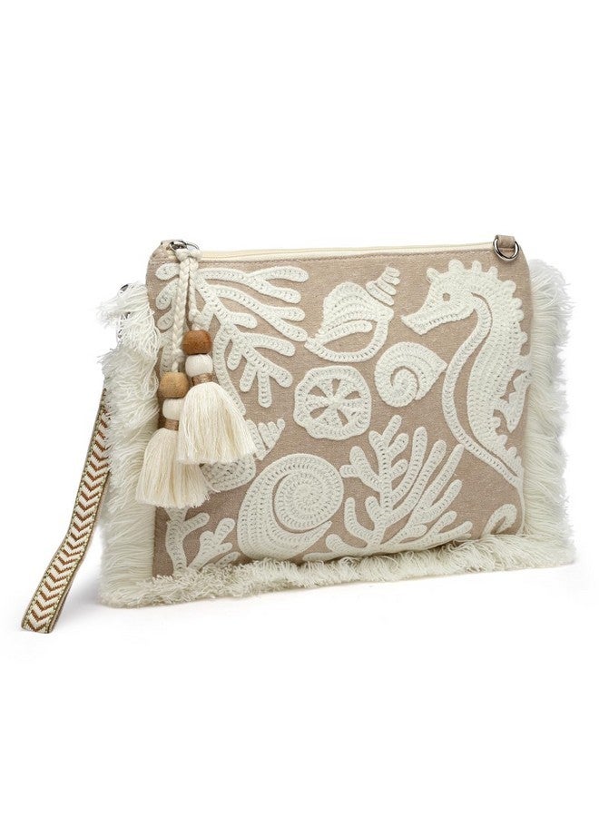 Anekaant Womens Kooky Beige & White Boho Quirky Embroidered Cotton Sling Bag - Image 5