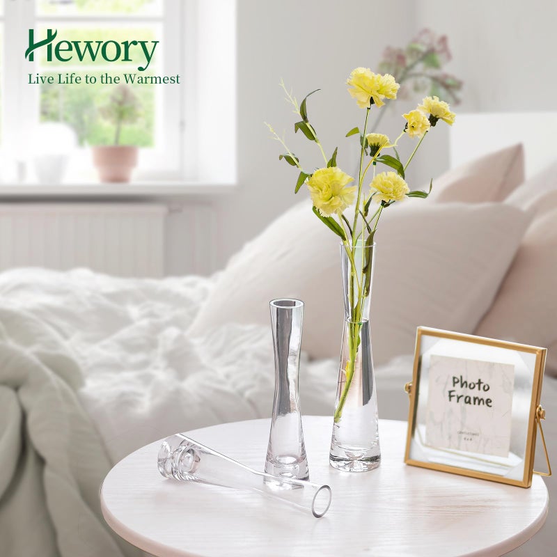 Hewory Glass Bud Vases for Centerpieces Set of 6, Handmade Modern Clear Small Skinny Decorative Single Flower Vase, Minimalist Slim Floral Vase for Home Wedding Party Events Table Decor, 7.87" - Image 4