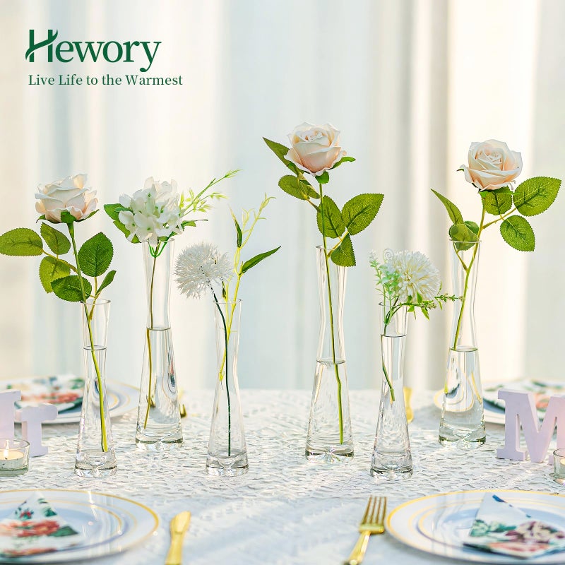 Hewory Glass Bud Vases for Centerpieces Set of 6, Handmade Modern Clear Small Skinny Decorative Single Flower Vase, Minimalist Slim Floral Vase for Home Wedding Party Events Table Decor, 7.87" - Image 2