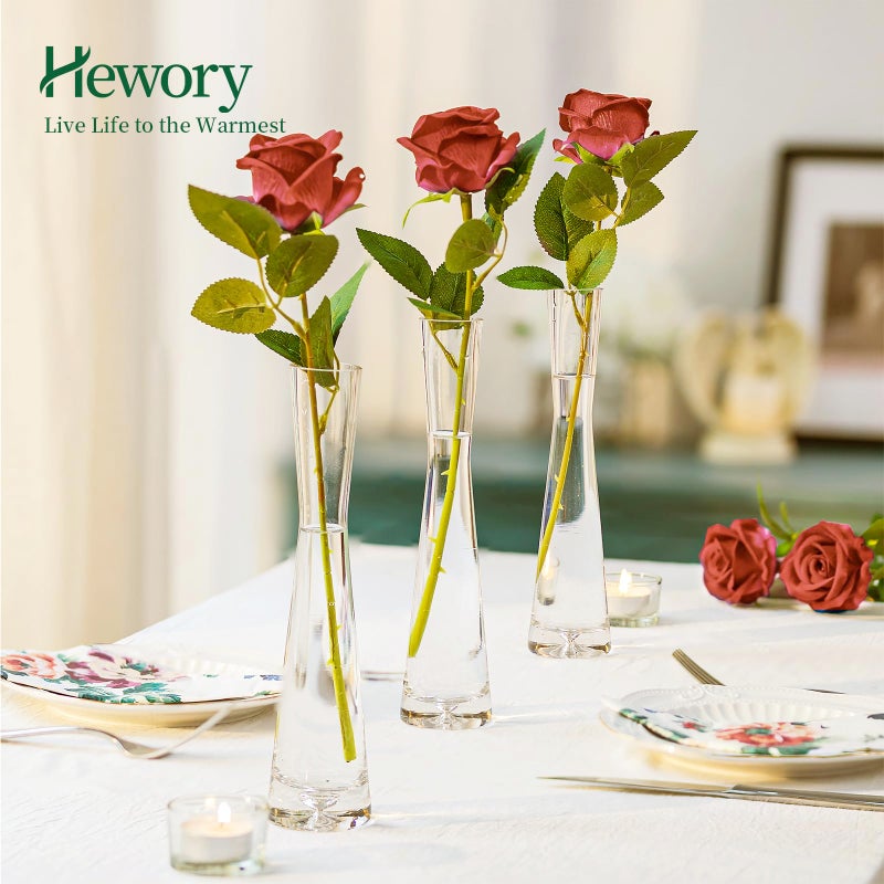 Hewory Glass Bud Vases for Centerpieces Set of 6, Handmade Modern Clear Small Skinny Decorative Single Flower Vase, Minimalist Slim Floral Vase for Home Wedding Party Events Table Decor, 7.87" - Image 3