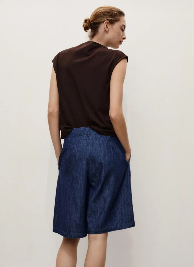 مانجو Rinse-Wash Denim Bermuda Shorts