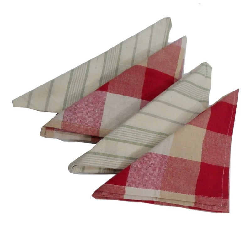 Snuggle Checks Stripe Print Styled 4 Cotton Kitchen Towels - Image 1