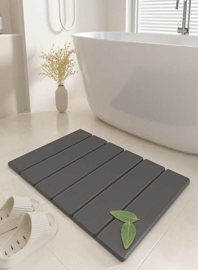 SYIPO Stone Bath Mat - Foldable Diatomite Bath Mat, 23.81 x 15.35”, Non-Slip, Super Absorbent, Quick Drying Bathroom Mat | Easy to Clean Shower Floor Mat, Dark Gray - Image 1