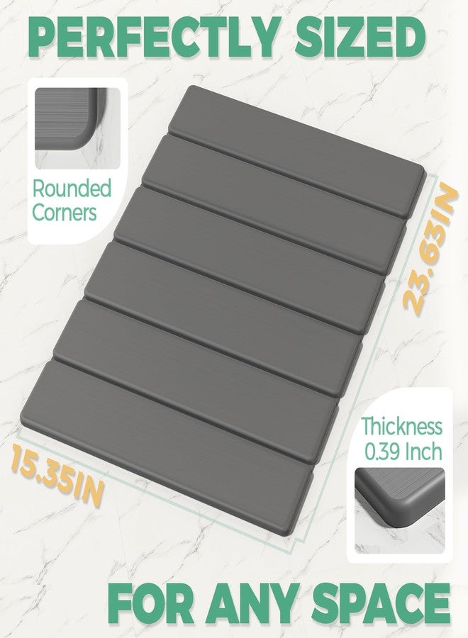 SYIPO Stone Bath Mat - Foldable Diatomite Bath Mat, 23.81 x 15.35”, Non-Slip, Super Absorbent, Quick Drying Bathroom Mat | Easy to Clean Shower Floor Mat, Dark Gray - Image 2