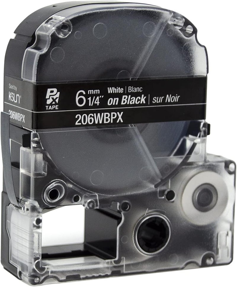 LABELWORKS Epson 206WBPX Genuine PET (Polyester) Tape Cartridge - White on Black Label Maker Tape - 1/4" (6MM) Wide, 30' - Image 5