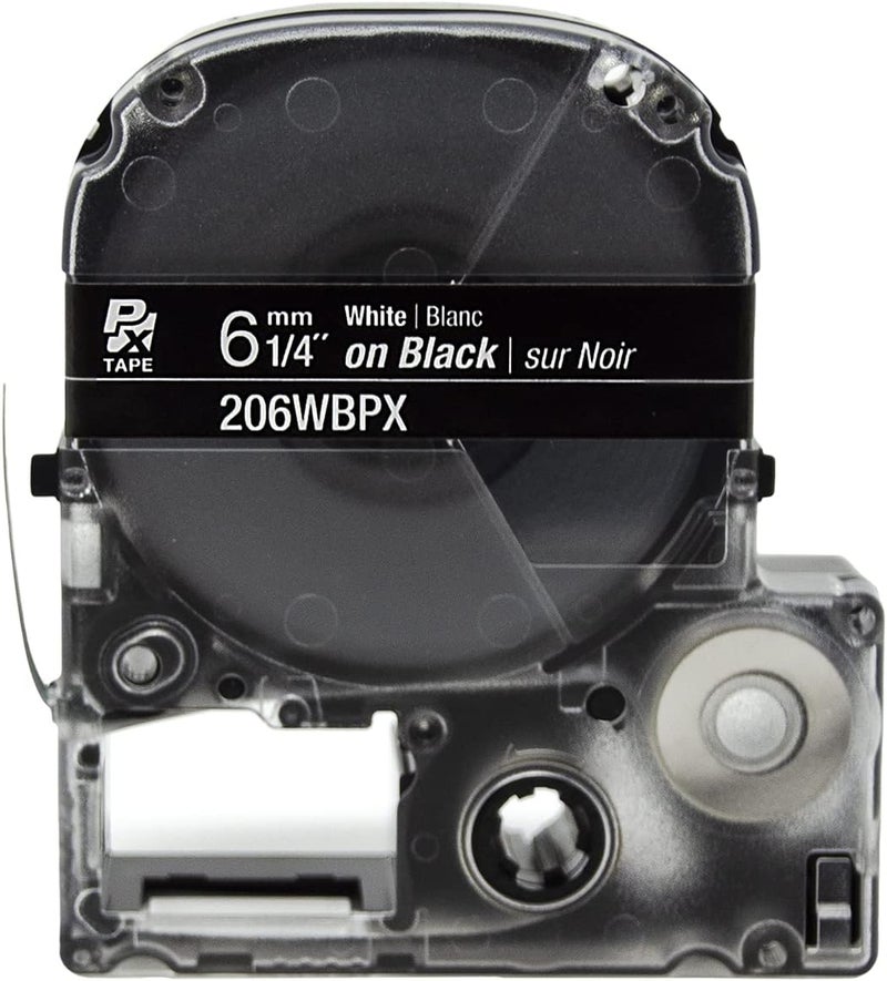 LABELWORKS Epson 206WBPX Genuine PET (Polyester) Tape Cartridge - White on Black Label Maker Tape - 1/4" (6MM) Wide, 30' - Image 3