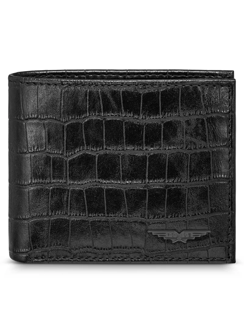 بوليس Malino Black Croc Printed Vegan Leather Bi-fold Wallet for Men