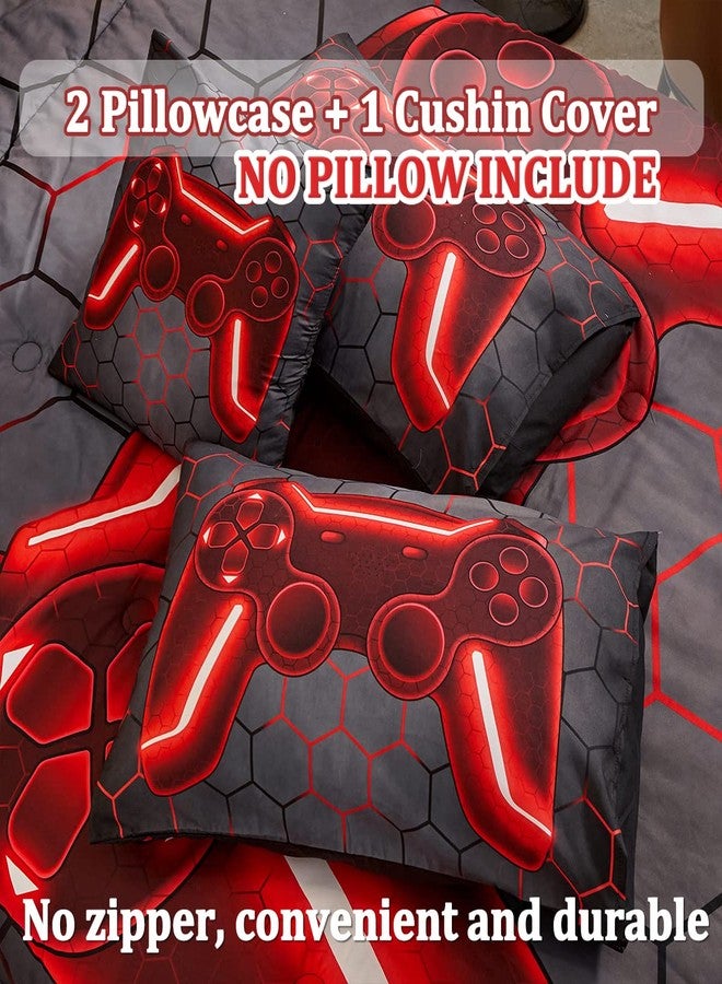 Tasselily Game Console Red Comforter Set with Sheets, 6 Pcs Bed in A Bag Geometric Lightweight Full Size Boys Bedding Set for Girls Kids - Image 5