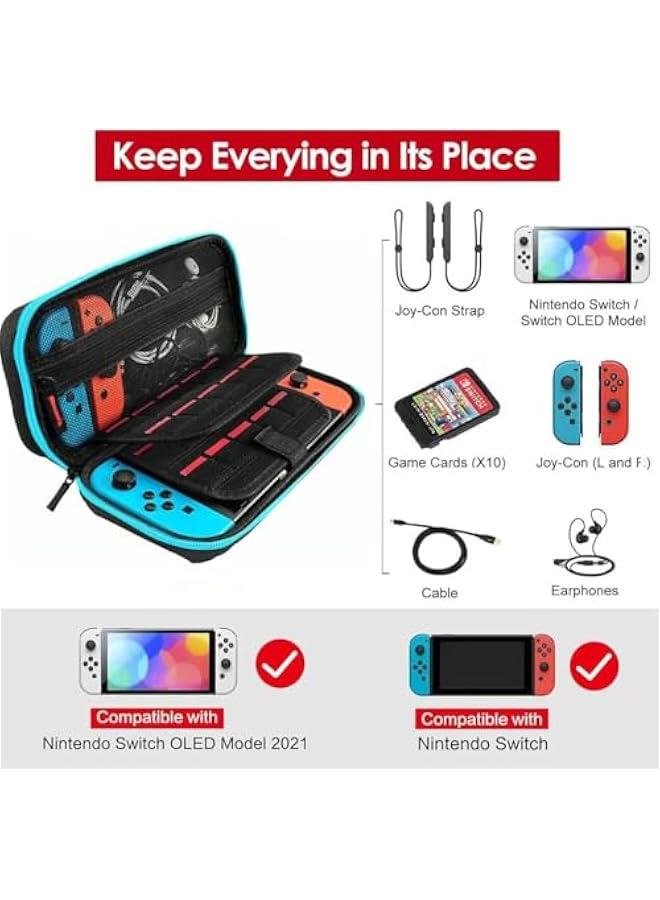 TRASSLE Switch Carrying Case Compatible with Nintendo Switch/Switch OLED, with 20 Games Cartridges Protective Hard Shell Travel Carrying Case Pouch for Console & Accessories (Blue) - Image 2