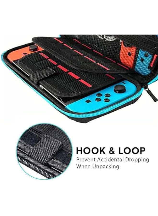 TRASSLE Switch Carrying Case Compatible with Nintendo Switch/Switch OLED, with 20 Games Cartridges Protective Hard Shell Travel Carrying Case Pouch for Console & Accessories (Blue) - Image 3
