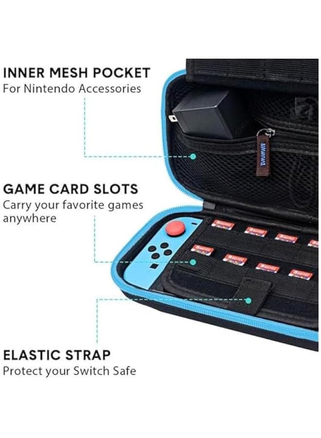 TRASSLE Switch Carrying Case Compatible with Nintendo Switch/Switch OLED, with 20 Games Cartridges Protective Hard Shell Travel Carrying Case Pouch for Console & Accessories (Blue) - Image 5