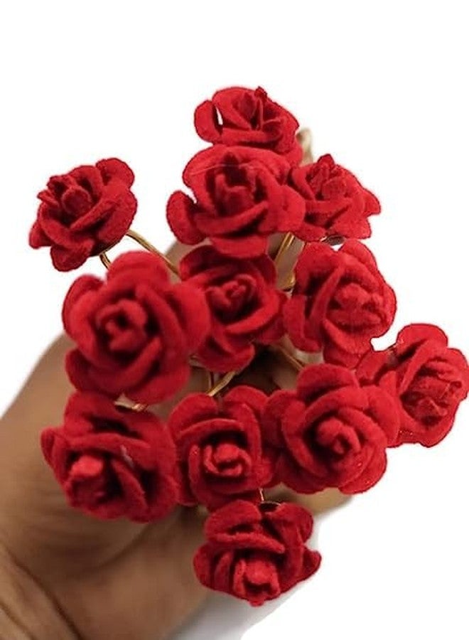 BRIKSHI Hair Pin Rose Flowers Hair pins in Red for bun Juda pin Hair Accessories Pins for Girls Womens Bridal Set of 12 Artificial Red Rose flower juda pins - Image 1