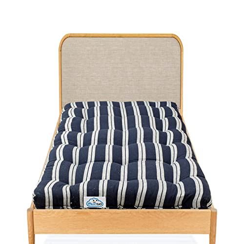 NEXTGO Mattress Single Bed Size 3 X 6 Feet | Soft White Cotton Fibre Foldable Floor Mattress with 1 Filled Pillow | Guest, Travel, Bachelor, PG, Hostel Use Tufted Ruyi Gaddi | Blue White Lining - Image 3